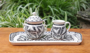 Sugar and Creamer Set forest pattern black (3 pieces)