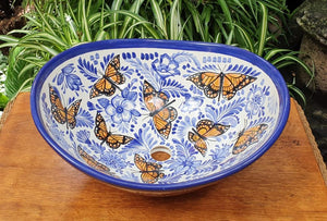 Butterfly Sink Wave Oval 16.9" L * 14.8" W * 7.9" Height Blue and White