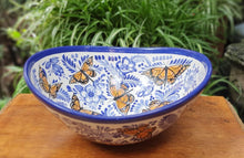 Butterfly Sink Wave Oval 16.9" L * 14.8" W * 7.9" Height Blue and White