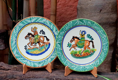 Cowboy Cowgirl Plates Set of 2 Multi Colors