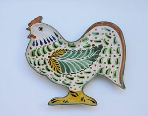Rooster Snack Dish 9.8 X 10 " Green-Black-Terracota Colors