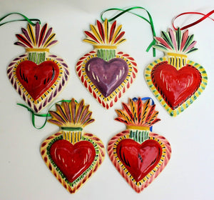 Ornament Sacred Heart Flat Set of 5 MultiColors