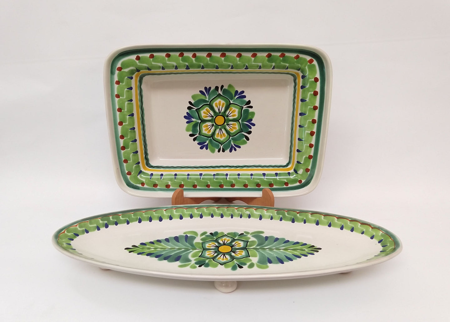 Flower Rectangular and Oval Snack Plates Set(2 pieces) MultiColors