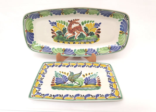 Deer & Bird Trays SET of 2 Green-Blue Colors