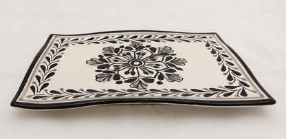 Flower & Catrina Tray and Bread Square Plate Set in B & W