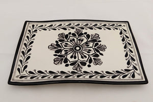 Flower & Catrina Tray and Bread Square Plate Set in B & W