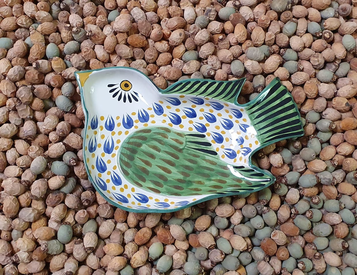 Bird Snack Dish 9.8 in x 7 in MultiColors