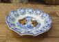 Monarch Butterfly Flower Shape Footed Snack Dish 7" D Blue and White