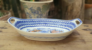 Butterfly Oval Bowl with handles / Serving Piece Blue and White