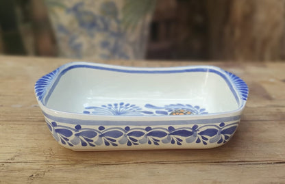 Monarch Butterfly Mini Rectangular Bowl 7.7" x 5.3" Blue and White