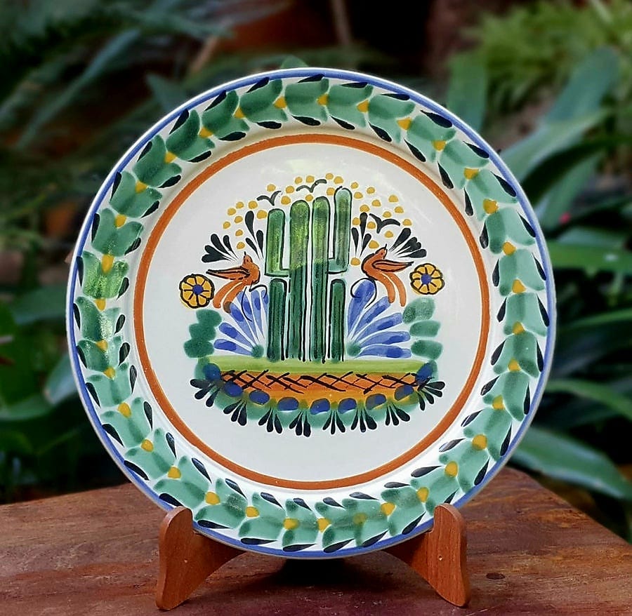 Mexican Pottery Cactus desert Ceramic Plate MultiColors Majolica