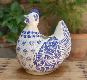 Chicken Figure Decorative Vase Blue and White