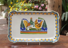 Rooster Couple Tray / Serving Rectangular Platter 16.9"x10.6" Multi-colors