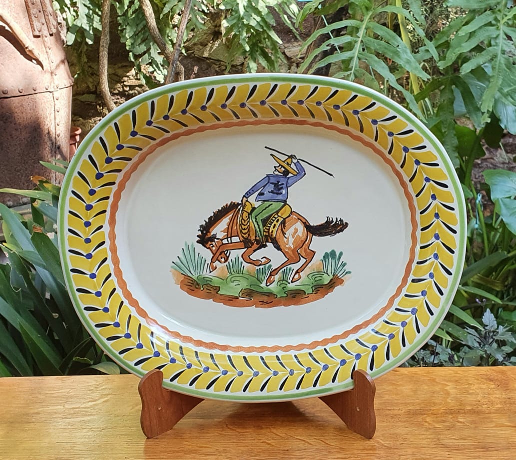 Cowboy Decorative / Serving Semi Oval Platter / Tray 16.9x13.4 in MultiColors