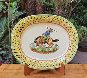 Cowboy Decorative / Serving Semi Oval Platter / Tray 16.9x13.4 in MultiColors
