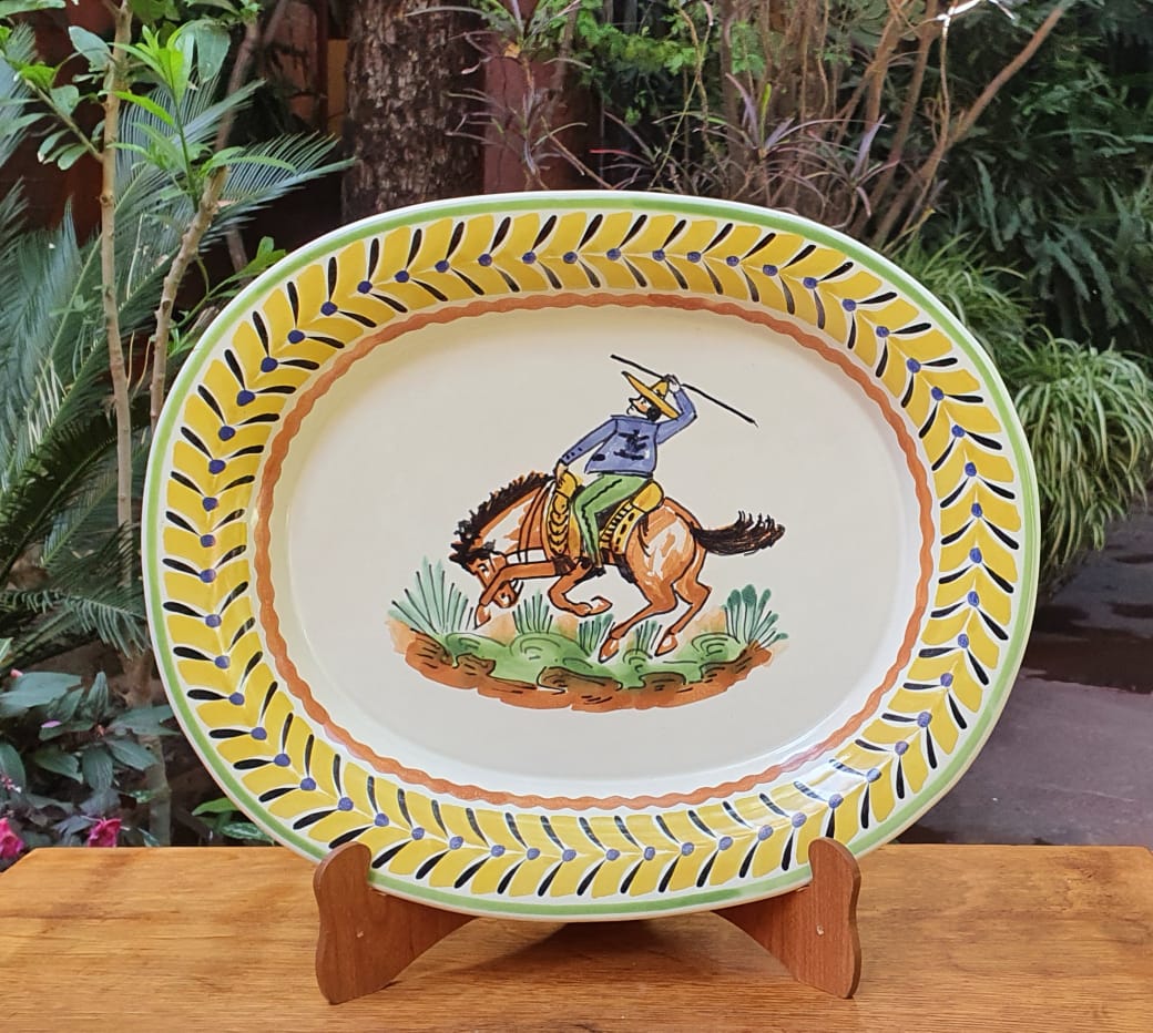Cowboy Decorative / Serving Semi Oval Platter / Tray 16.9x13.4 in MultiColors