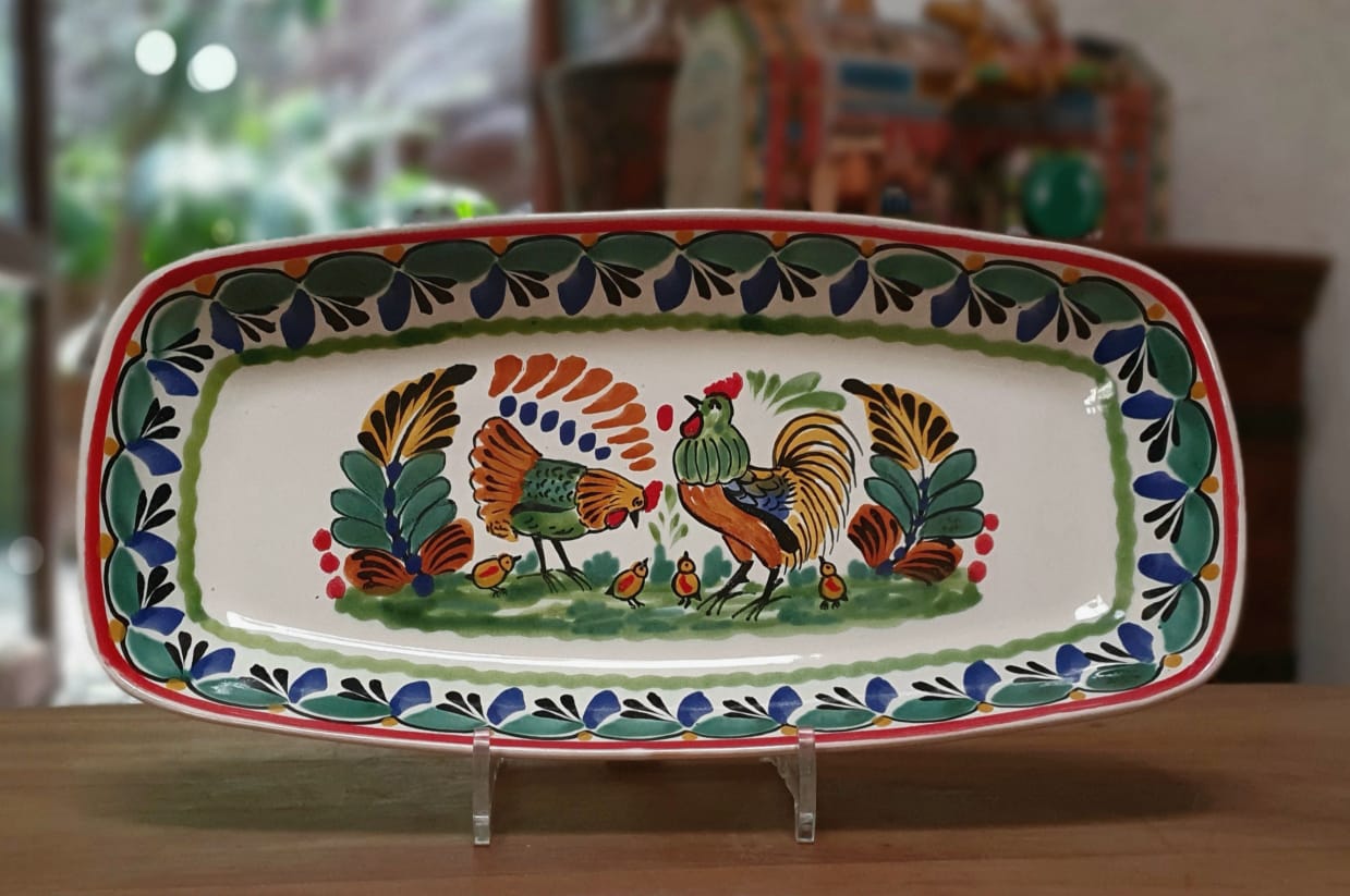 Rooster Family Tray Mini Rectangular Platter 7.1*14.6 in L MultiColors