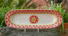 Flower Oval Long Plate 17.3*5.5" Red Colors