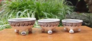Flower Footed Bowl Set of 3 Black and White