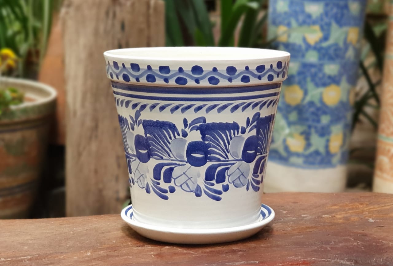 ceramics flower pot Mexican Pottery Flower Pots Blue and White Ceramics hand made Mexico Gorky Pottery 10.4" D x 9.4" H