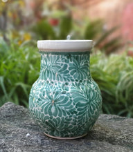 Flower Vase Ribbed Milestone Pattern Green