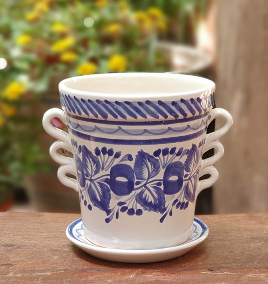 Flower Pots w/Handles Blue and White