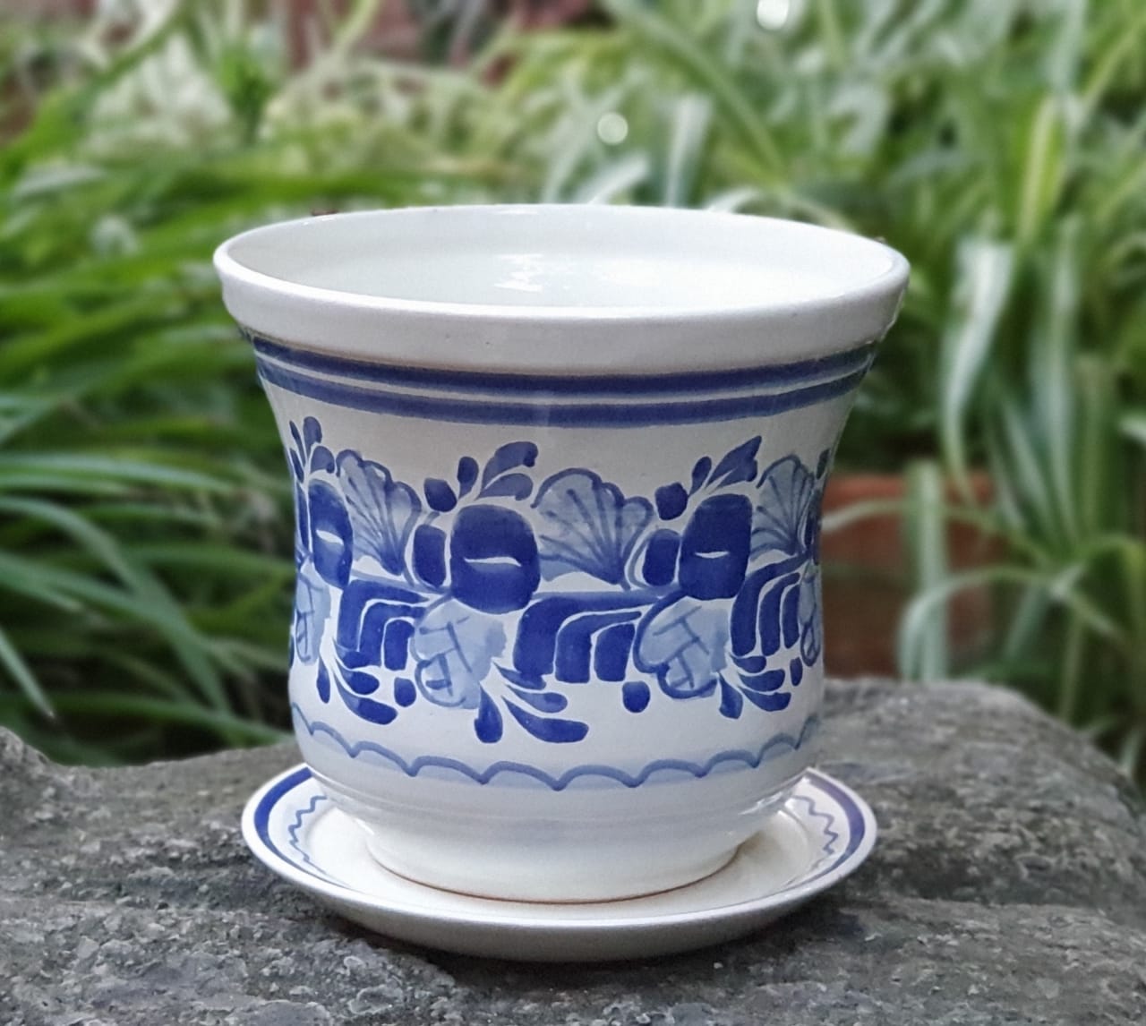 hand thrown plant pots Mexican Flower Pots Bell Multi-colors Garden Pots Ceramic blue Hand painted 7.9" D X 7.5" H