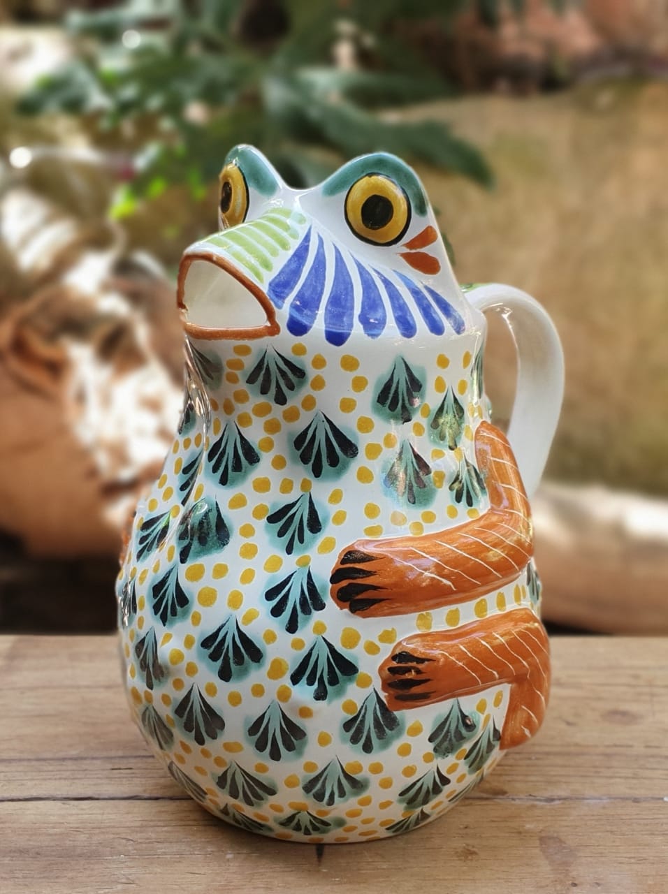 Mexican Water Frog Pitcher 50 Oz Multicolors ceramic hand made