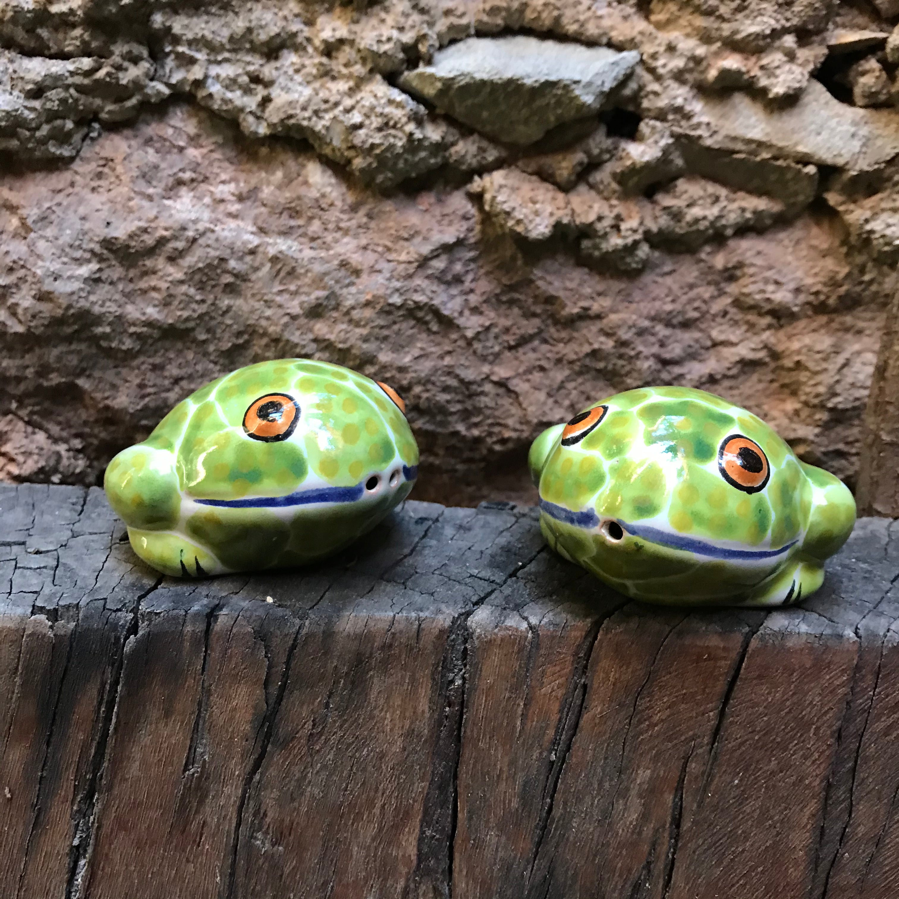 Frog Salt and Pepper Shaker Set Green Ligth Colors cute handcrafts