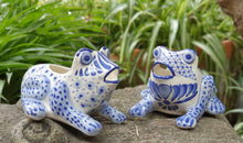 Frog Shape Set of 2 Pieces 6.7" W x 5.9" H Flower Pot Blue and White