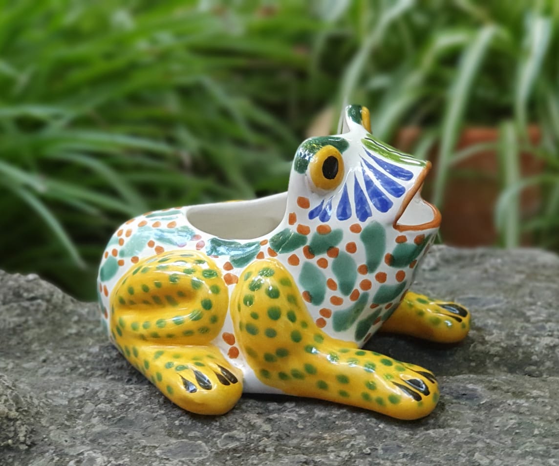 Maceta con forma de rana de 6,7" de ancho x 5,9" de alto, multicolores 