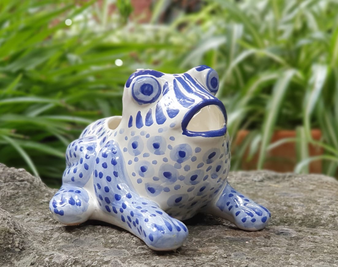 Frog Flower Pot Mexican Ceramic Garden blue ceramic handmade