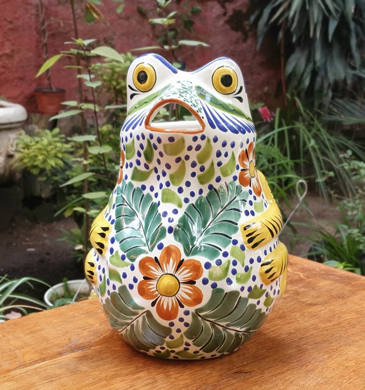 Mexican Water Frog Pitcher 50 Oz Multicolors ceramic hand made