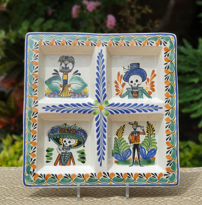 Bandeja Cuadrada Catrina con 4 Divisiones 12.4*12.4" Multicolores 
