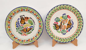 Butterfly Dinner Plate 10.2" Diameter Set of 2 Green-Terracota Colors - Mexican Pottery by Gorky Gonzalez