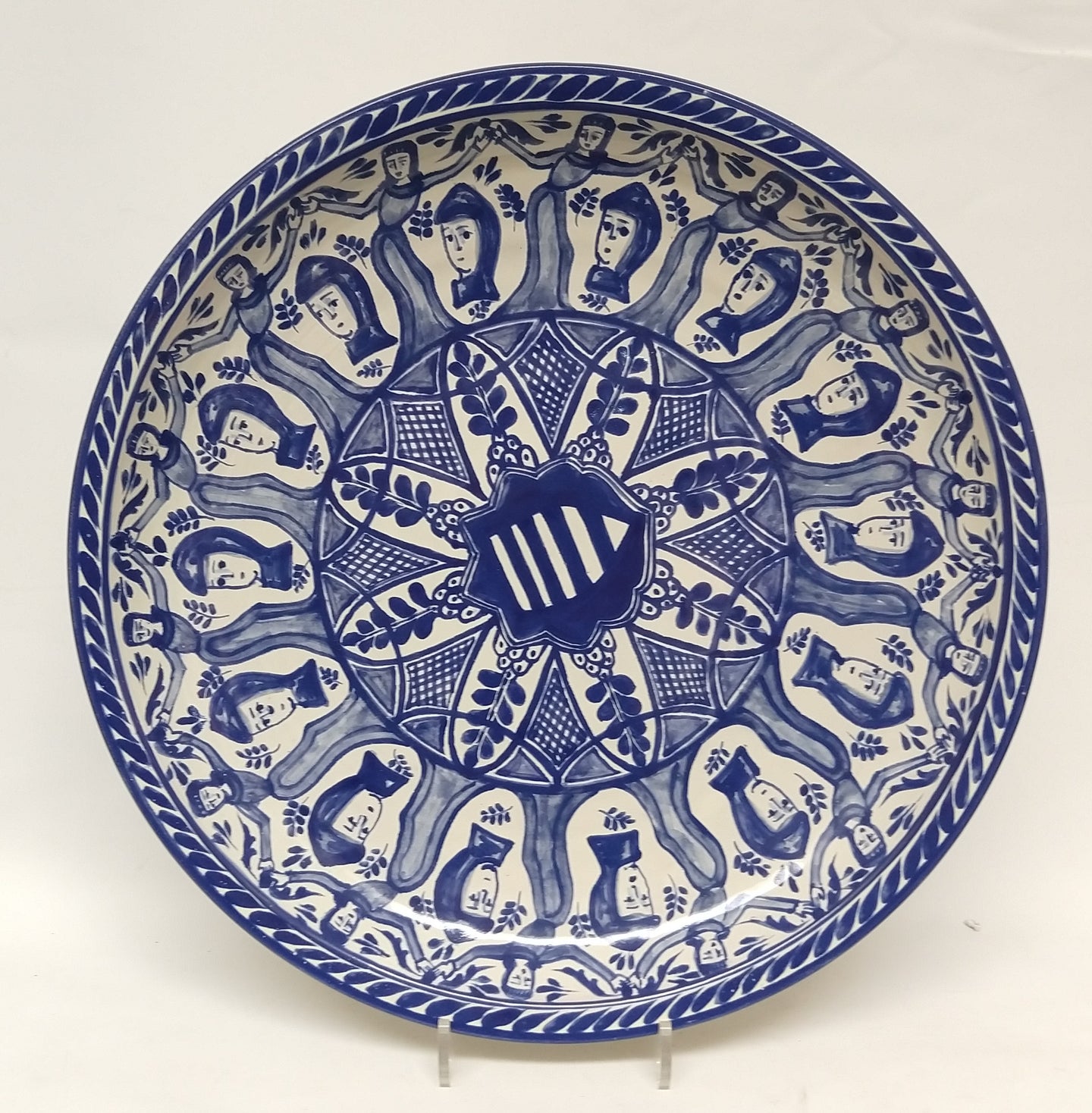 Decorative Platters Faces Pattern Blue and White