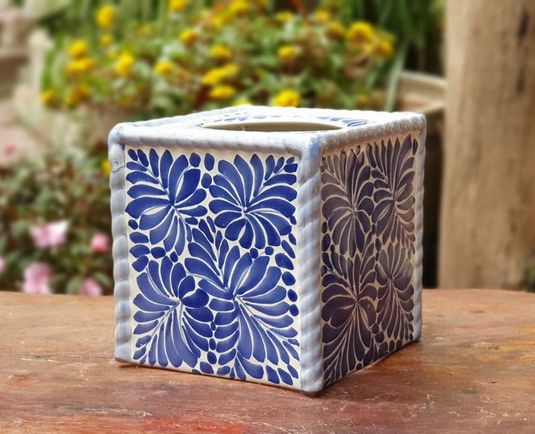 Large Ceramic Kleenex Box Blue Talavera / Mayolica Ceramic mexico