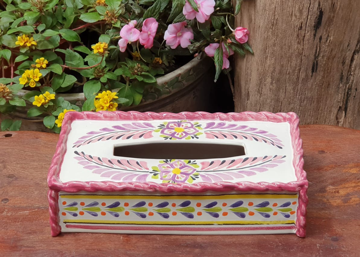 Mexican Stoneware Ceramic Tissue Box Cover Authentic Handmade Talavera