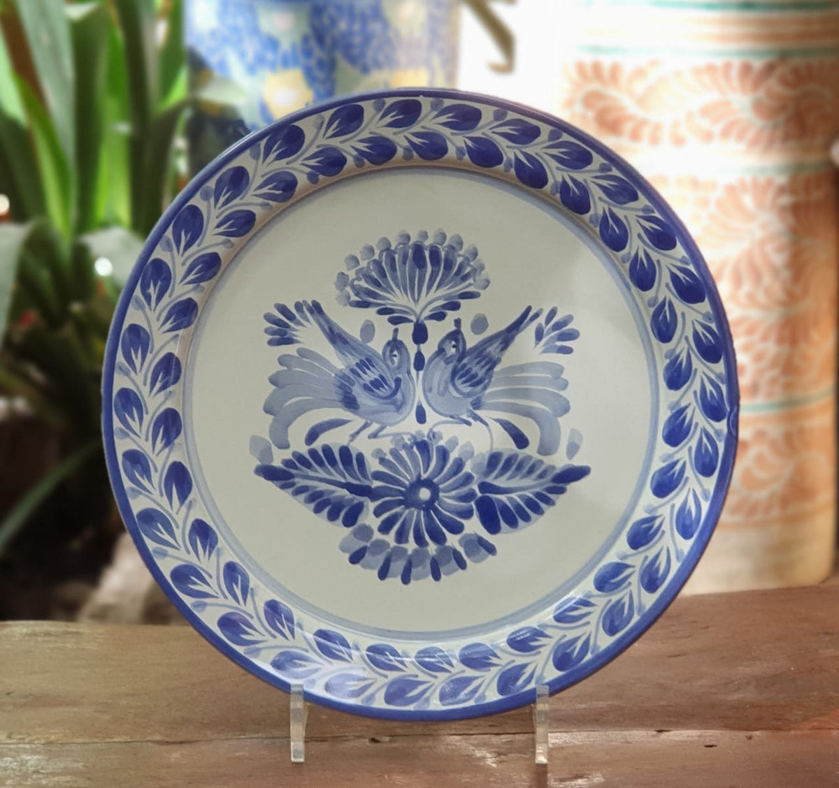 Platos Love Birds Azul y Blanco 