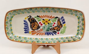 Butterfly Tray Mini Rectangular Platter 7.1 X 14.6" Green-Terracota Colors - Mexican Pottery by Gorky Gonzalez
