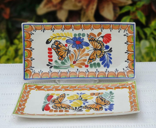 Butterfly Rectangular Plate / Tray  Set Of 2 (Pieces) MultiColor
