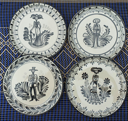Catrinas Bread Plate / Tapa Plate 6.3"D Set (4 pieces) Black and White
