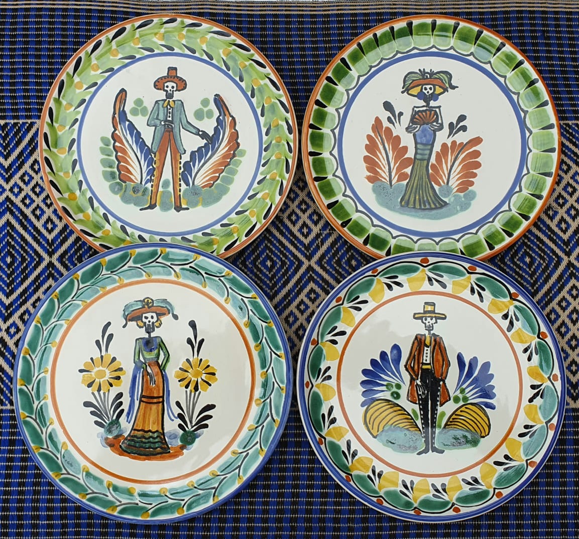 Catrinas Bread Plate / Tapa Plate 6.3"D Set (4 pieces) Multicolor - D