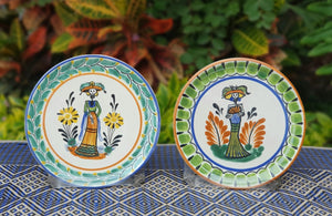 Catrina Bread Plate / Tapa Plate 6.3" D Multicolors Set of Las Comadres (2 pieces)