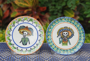 Catrina Bread Plate / Tapa Plate 6.3" D Multicolors Set of Las Comadres (2 pieces)