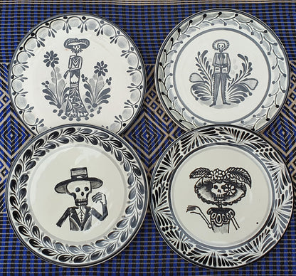 Juego de Plato para Pan / Tapa Catrinas 6.3"D (4 piezas) Blanco y Negro 