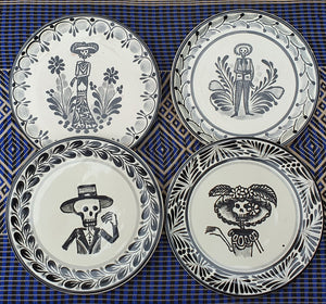 Catrinas Bread Plate / Tapa Plate 6.3"D Set (4 pieces) Black and White
