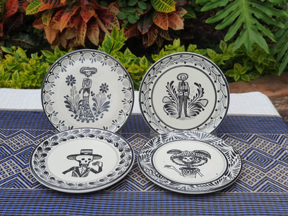 Juego de Plato para Pan / Tapa Catrinas 6.3"D (4 piezas) Blanco y Negro 