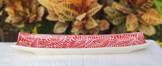 Canoa Tray 17.7*3.9" Milestones Pattern Red and White