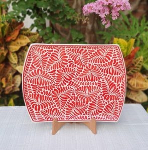 Tray / Platter 14*10.4" Milestones Pattern Red and White